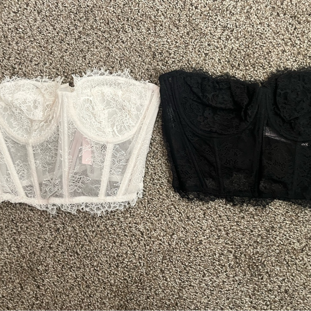 NWOT Victoria's Secret White & Black Lace Bustier Set